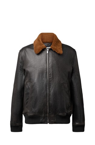 Leather jacket with shearling collar