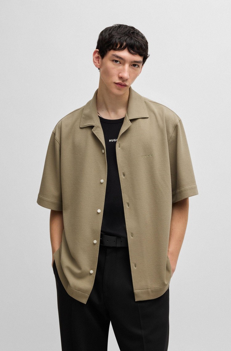 HUGO BOSS Oversized fit srajca iz strukturiranega jerseya Zelena - Open Green 