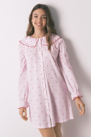 Bombažna spalna srajca s Peter Pan ovratnikom