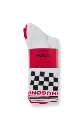 HUGO BOSS Three-pack of short-length socks with racing details White 3