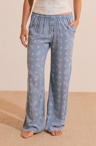 Blue Viscose Pajama Pants