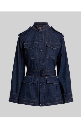 Denim jakna s pasom in žepi