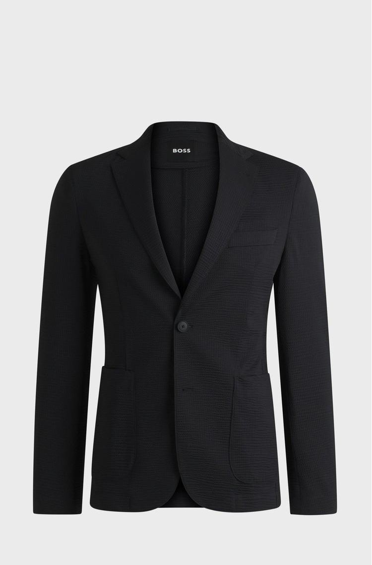 HUGO BOSS Slim-fit suit jacket in stretch seersucker Black 