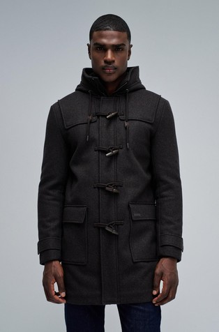 Kratek plašč iz volnene mešanice s kapuco