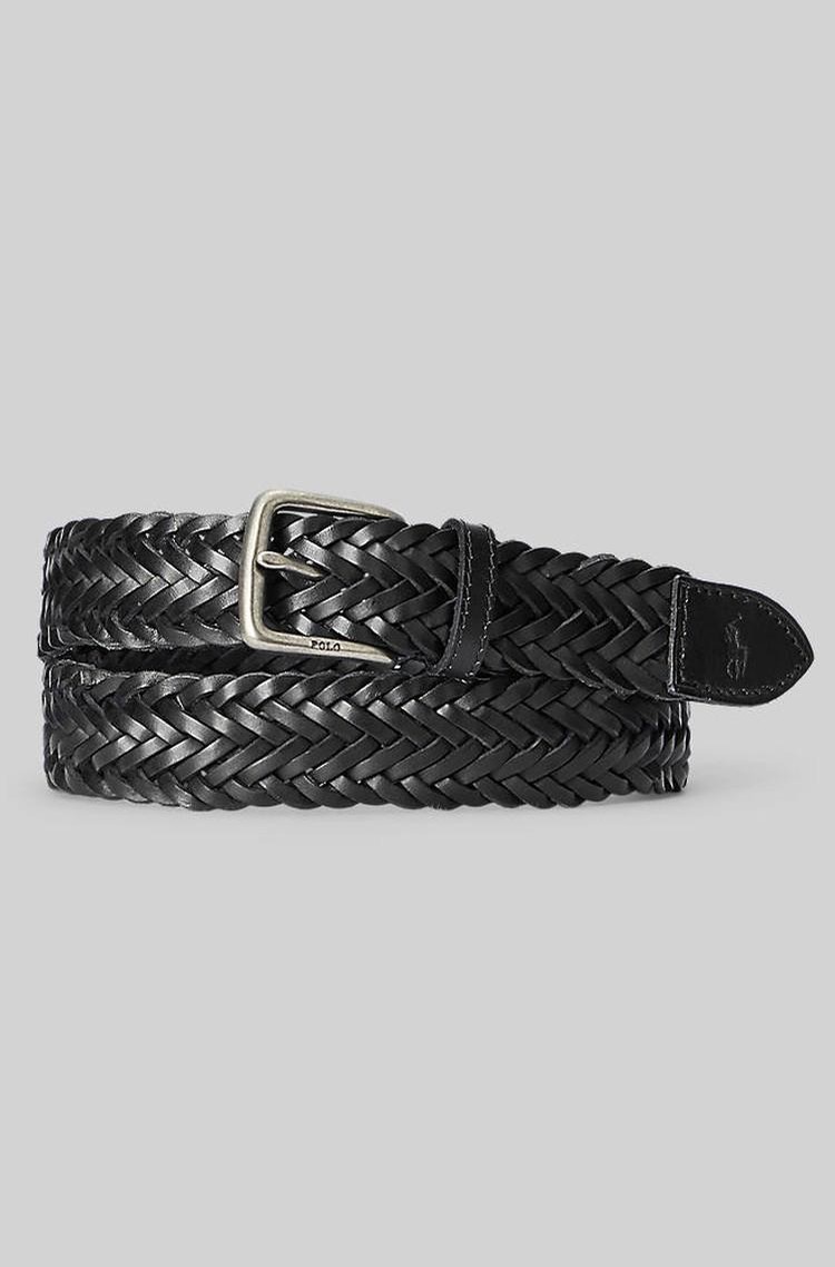 RALPH LAUREN Braided Calfskin Belt Black 