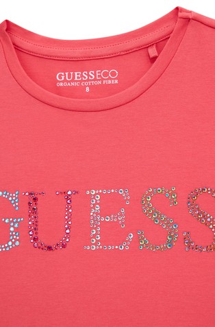GUESS Rhinestone logo cotton T-shirt Juicy Pink 3