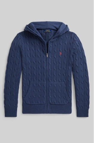 Pleten bombažen pulover s kapuco