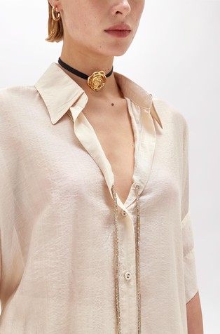 BLUGIRL Relaxed fit daljša srajca s svetlečo zatezno vrvico Bež - Beige 3