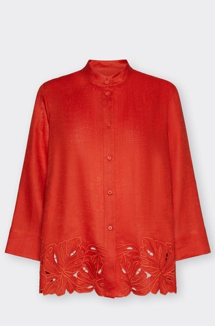 Linen shirt with embroidered hem