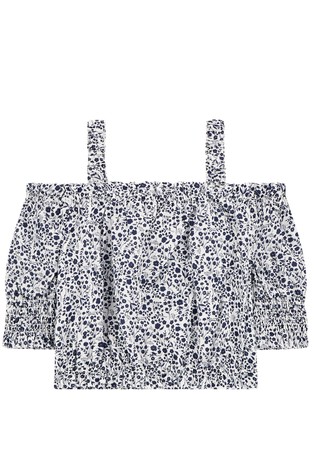 GUESS Top z odkritimi rameni in cvetličnim vzorcem Večbarvna - White / Blue 2