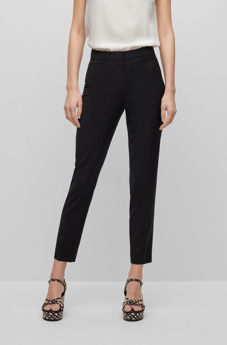 HUGO BOSS Cropped regular fit hlače iz trajnostne volne Črna - Black 