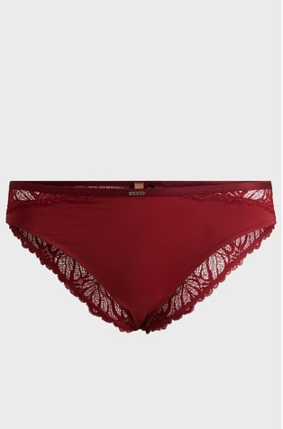 Stretch-lace briefs with gold-tone logo trim