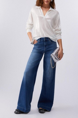 Pleten pulover s polo ovratnikom in bleščicami