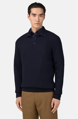 Pleten volnen pulover s polo ovratnikom