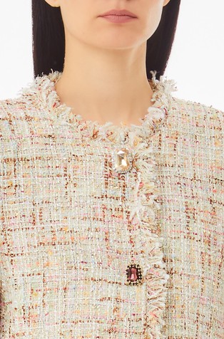 LIU JO Multi-colored raw-cut bouclé jacket Beige / Multi 3