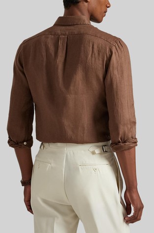 RALPH LAUREN Slim fit lanena srajca Rjava - Fall Brown Sp25 2