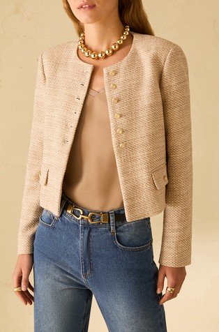 Lamé basketweave boxy jacket