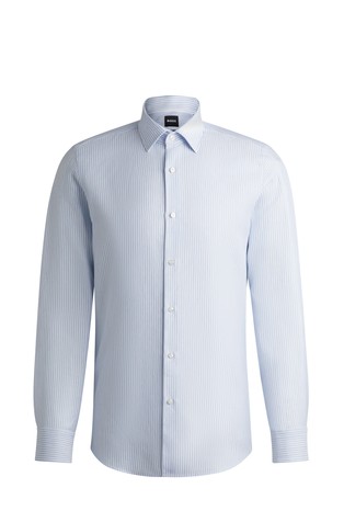 Slim fit črtasta srajca iz lanene mešanice