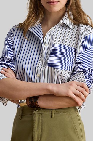 Relaxed fit črtasta bombažna srajca