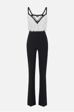 ELISABETTA FRANCHI Kombinezon iz krep tkanine z naramnicami Večbarvna - Ivory / Black 5