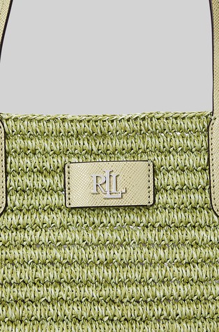 RALPH LAUREN Woven Straw Large Brie Tote Bag with Leather-trims Lght Olive Melange/Lght Olive 5