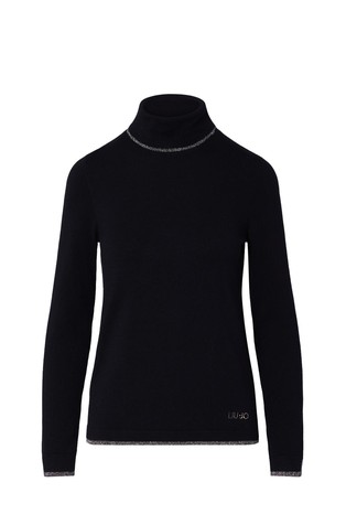 Viscose blend turtleneck jumper with lurex trims