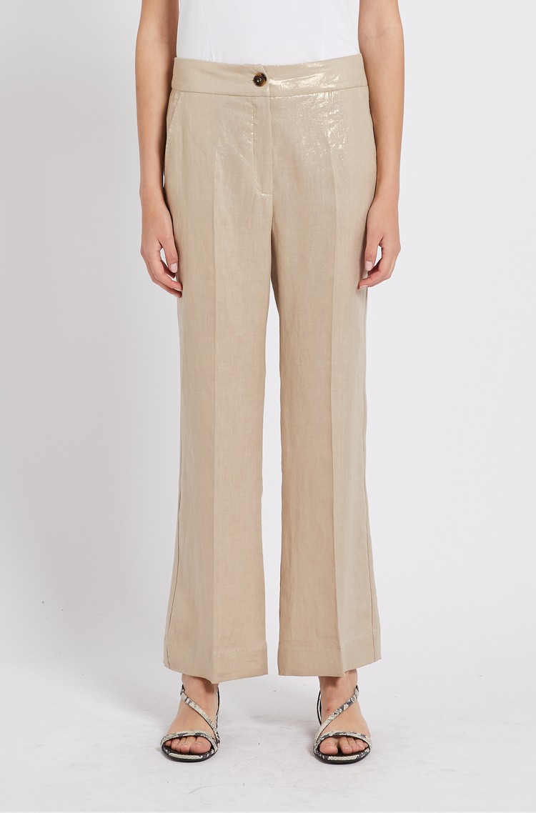 MARELLA Cropped lanene hlače s kovinskim leskom Bež - Beige 