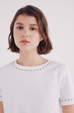 SPRINGFIELD T-shirt with studs on the neck and sleeves White 4