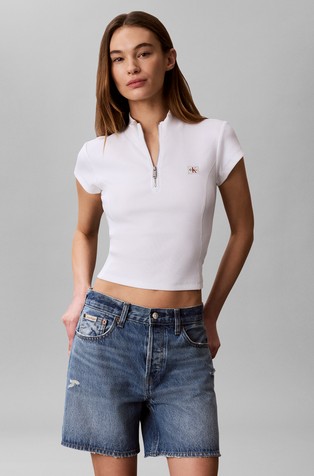 Cropped Monologo Patch Rib Zip Top