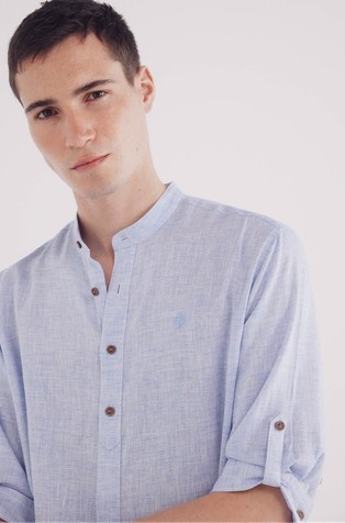 SPRINGFIELD 3/4 linen viscose mao shirt Light Blue 3
