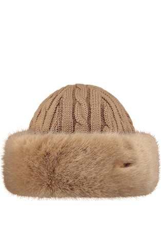 Teksturirano pletena kapa z obrobo iz umetnega krzna