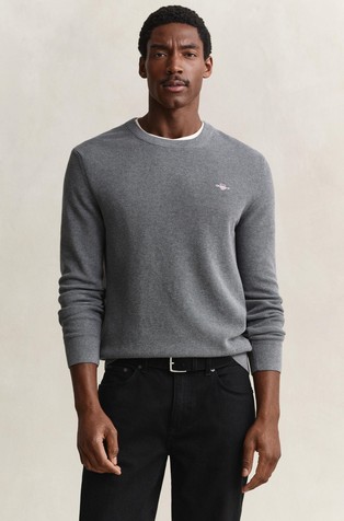 Textured Cotton Crew Neck Sweater