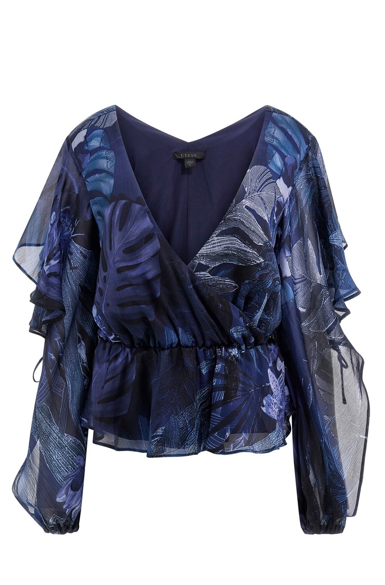GUESS Patterned blouse with cut-out on sleeves Blue 