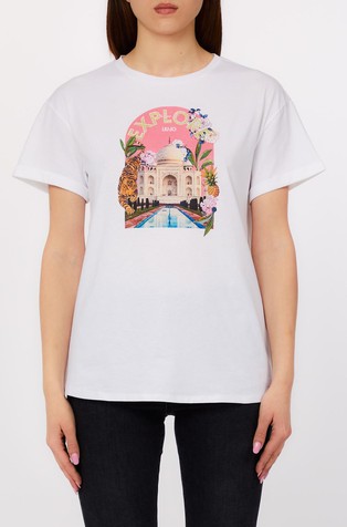 Bombažna majica s potiskom in okrasnimi kamenčki