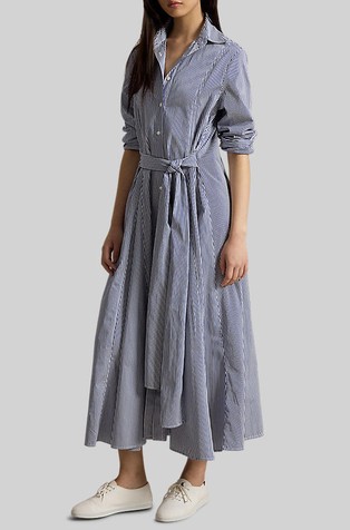 Striped Cotton Tie-waist Shirtdress