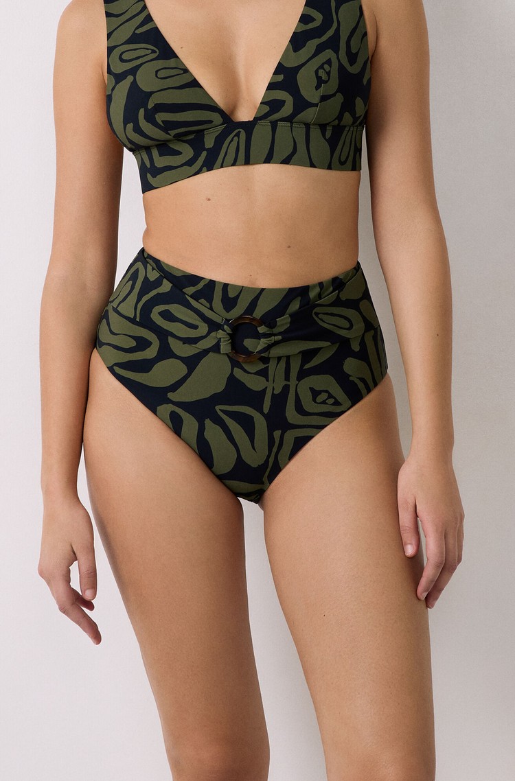 ETAM Pipa High-waisted bikini brief swimsuit bottom with pattern Green / Black 