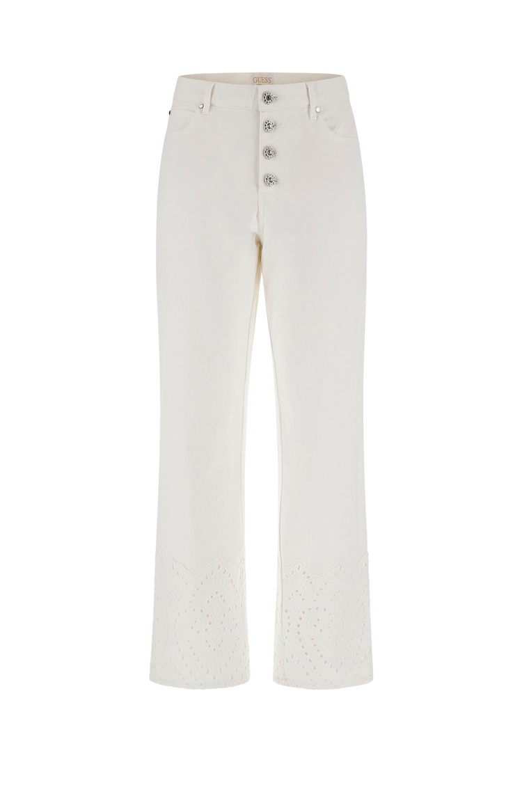 GUESS Straight fit jeans hlače z vezenino Bela - White 