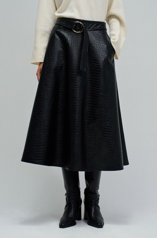 Midi krilo iz umetnega usnja s pasom