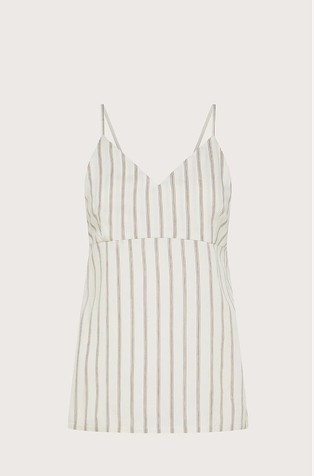 Long top with thin straps in multi-stripe pinstripe