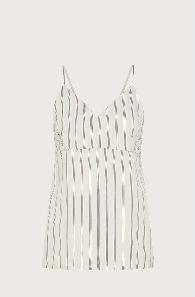 SEVENTY Long top with thin straps in multi-stripe pinstripe Ivory 
