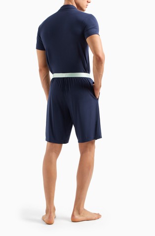 EMPORIO ARMANI Short sleeve pyjama set in stretch modal Blue 2