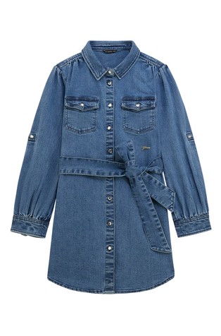Denim srajčna obleka s pasom