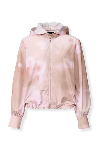 Jakna iz tafta s kapuco in cvetličnim potiskom