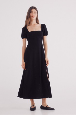 Crochet midi dress with side slit
