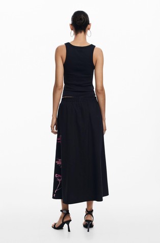DESIGUAL Midi krilo z motivom orhideje Črna - Black / Multi 3
