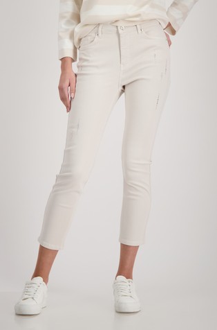 Cropped jeans hlače z okrasnimi kamenčki
