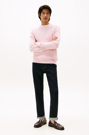 TOMMY HILFIGER Cable Knit Cotton Jumper Light Pink 3