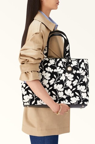 FURLA Velika tote torba iz plišaste tkanine Črna - Toni Nero/White 4