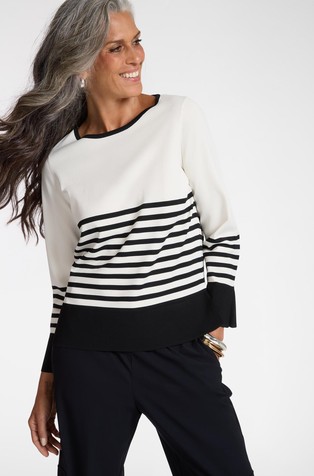 Viscose-blend knit sweater with stripes