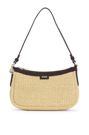 Raffia shoulder bag with leather trims
